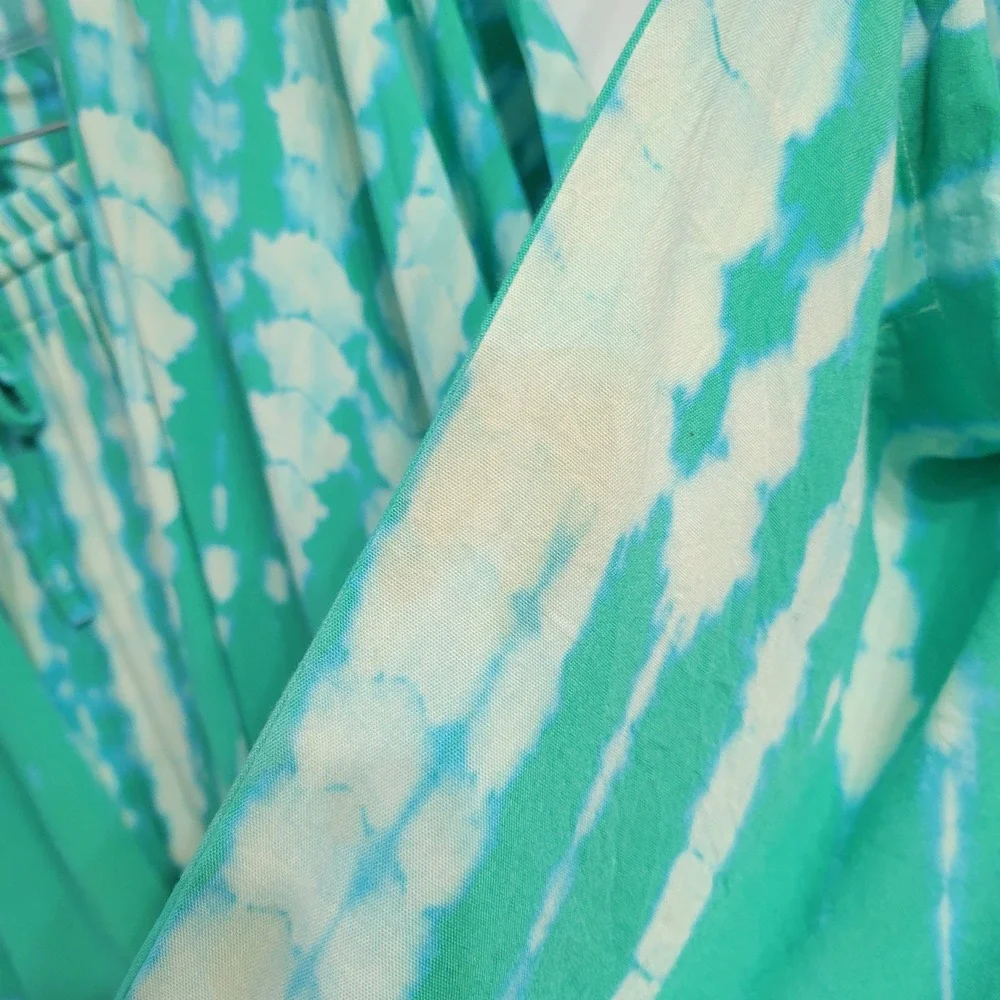 Style Park-J Tie Dye 3-Piece Set Women Turquoise Kimono Pants Bag Resort  Elasti